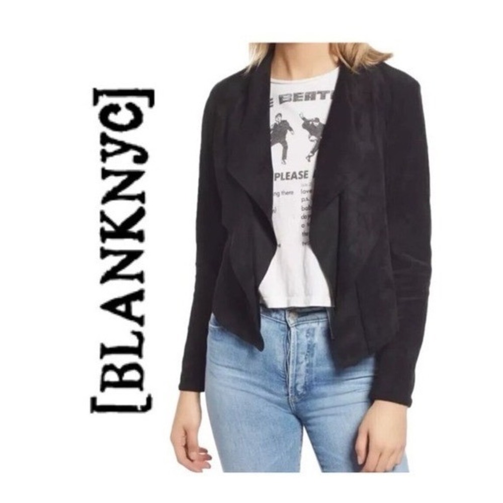 BlankNYC Black Faux Suede Drape Front Open Jacket Medium Biker Dark Academia